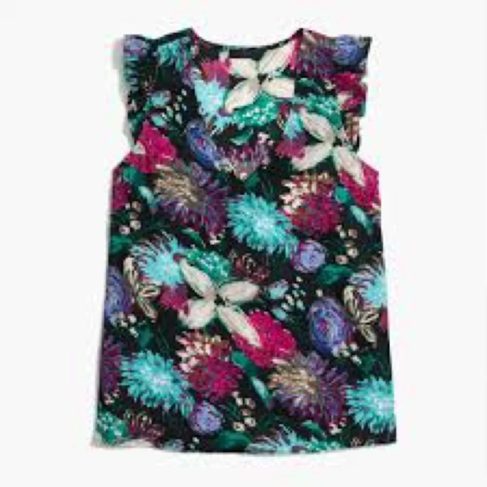J. CREW Floral Cottagecore Printed Sleeveless Ruffle V-Neck Tank Top Size 8